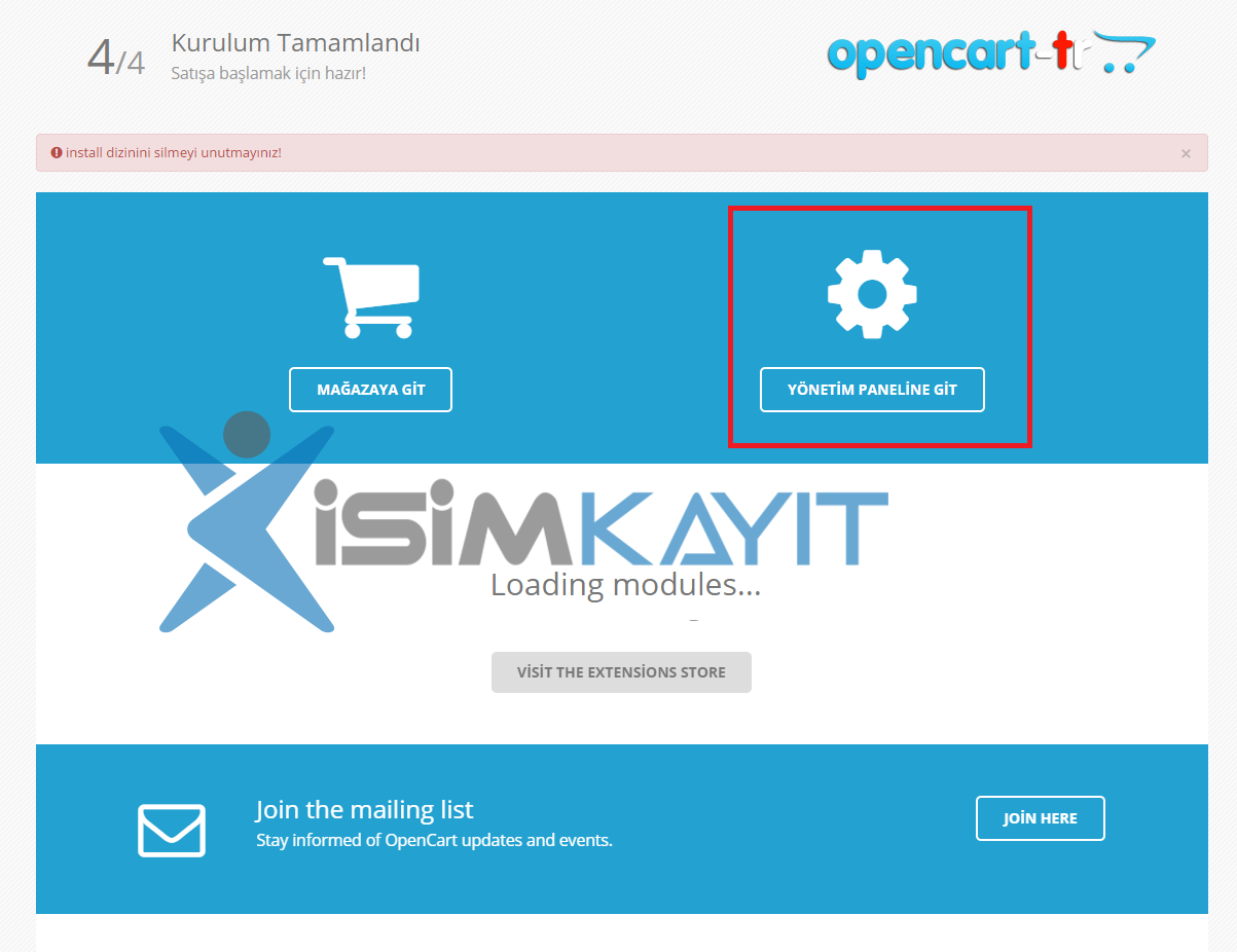 Opencasrt E ticasret yazılım kurulumu admin