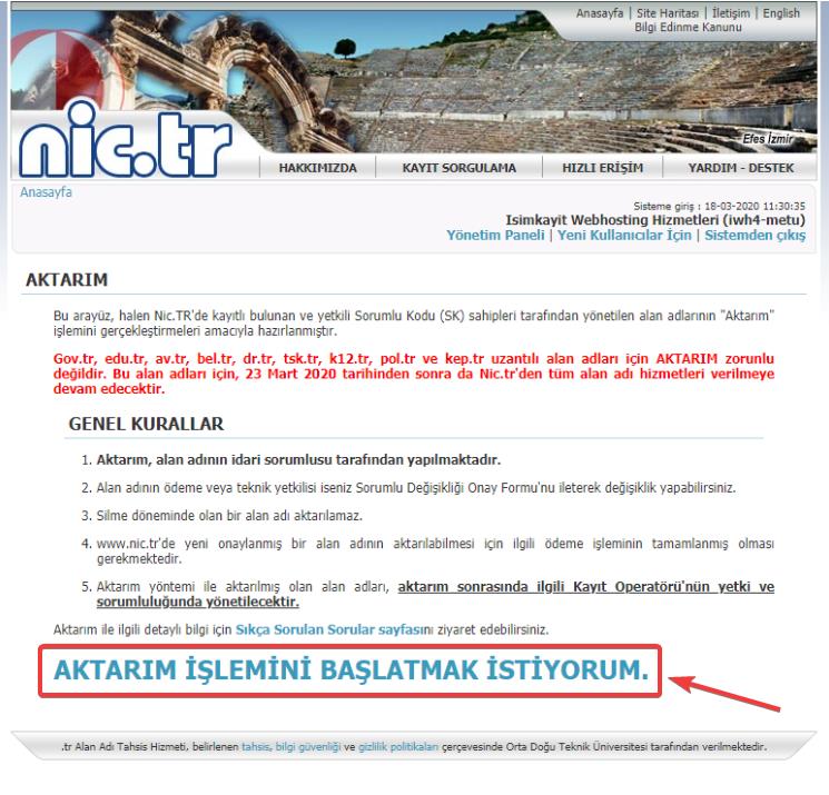 nic.tr aktarım başlangıcı