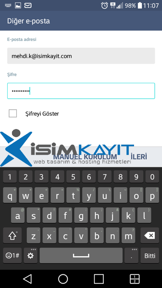 android mail imap kurulumu