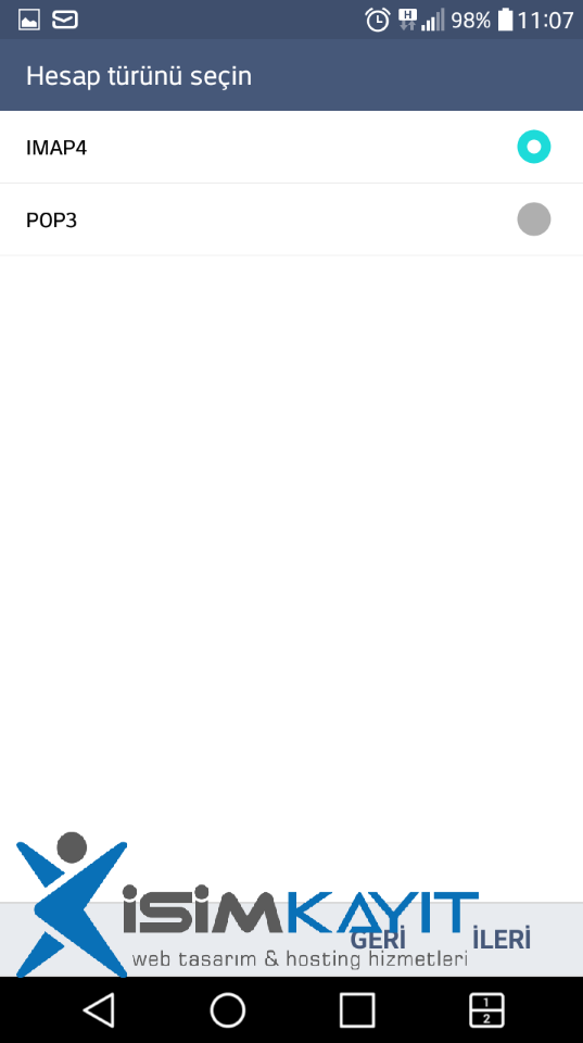 android mail imap kurulumu