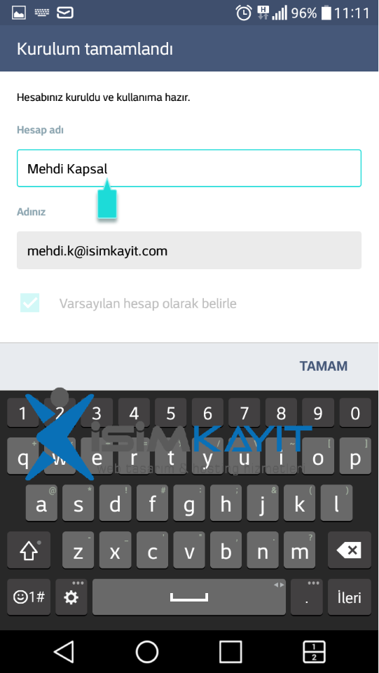 android pop3 mail kurulumu