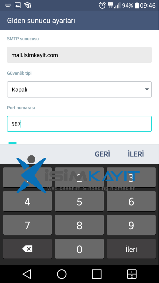 android pop3 mail kurulumu