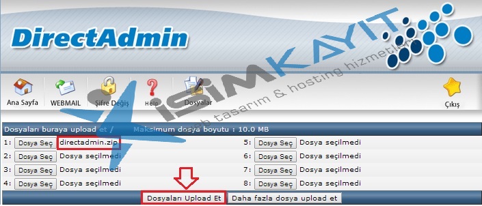 Directadmin dosya yöneticisi, dosya ekleme, silme, zip çıkartma