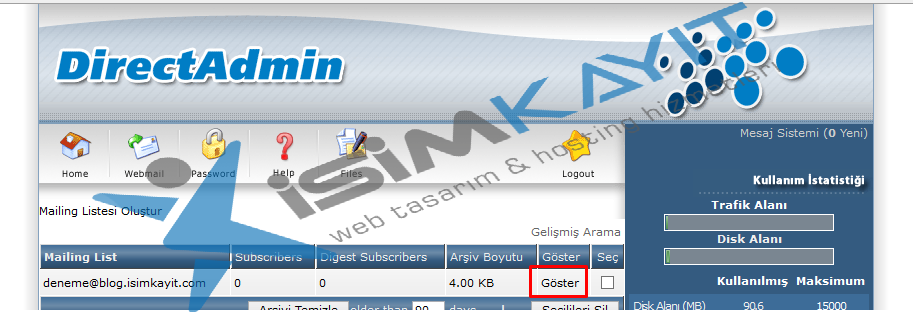 Directadmin mail listesi oluşturma ve yönetme
