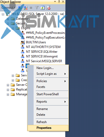 sql management kullanıcı işlemleri