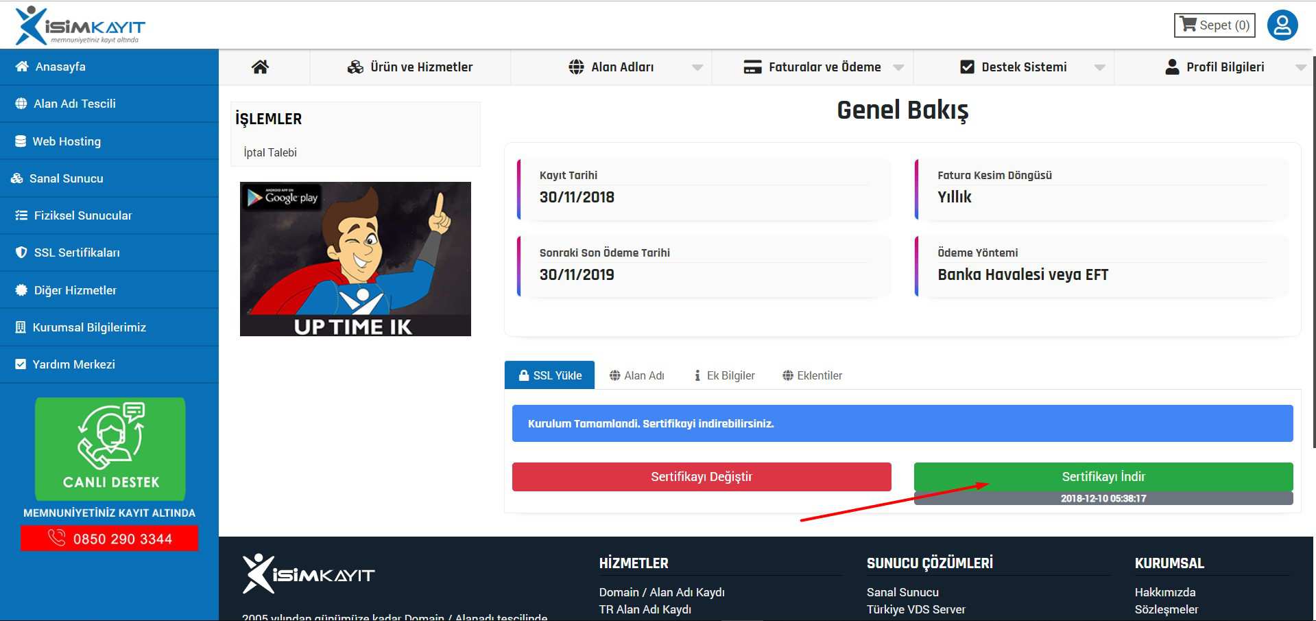 SSL Sertifika ürün yönetimi