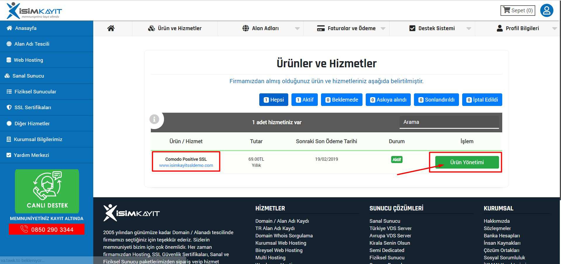 SSL Sertifika ürün yönetimi